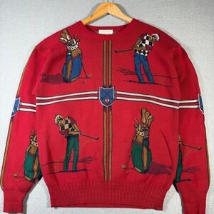Vintage Triscots St Raphael The Sharper Image Golf Sweater Medium Red Fair Isle